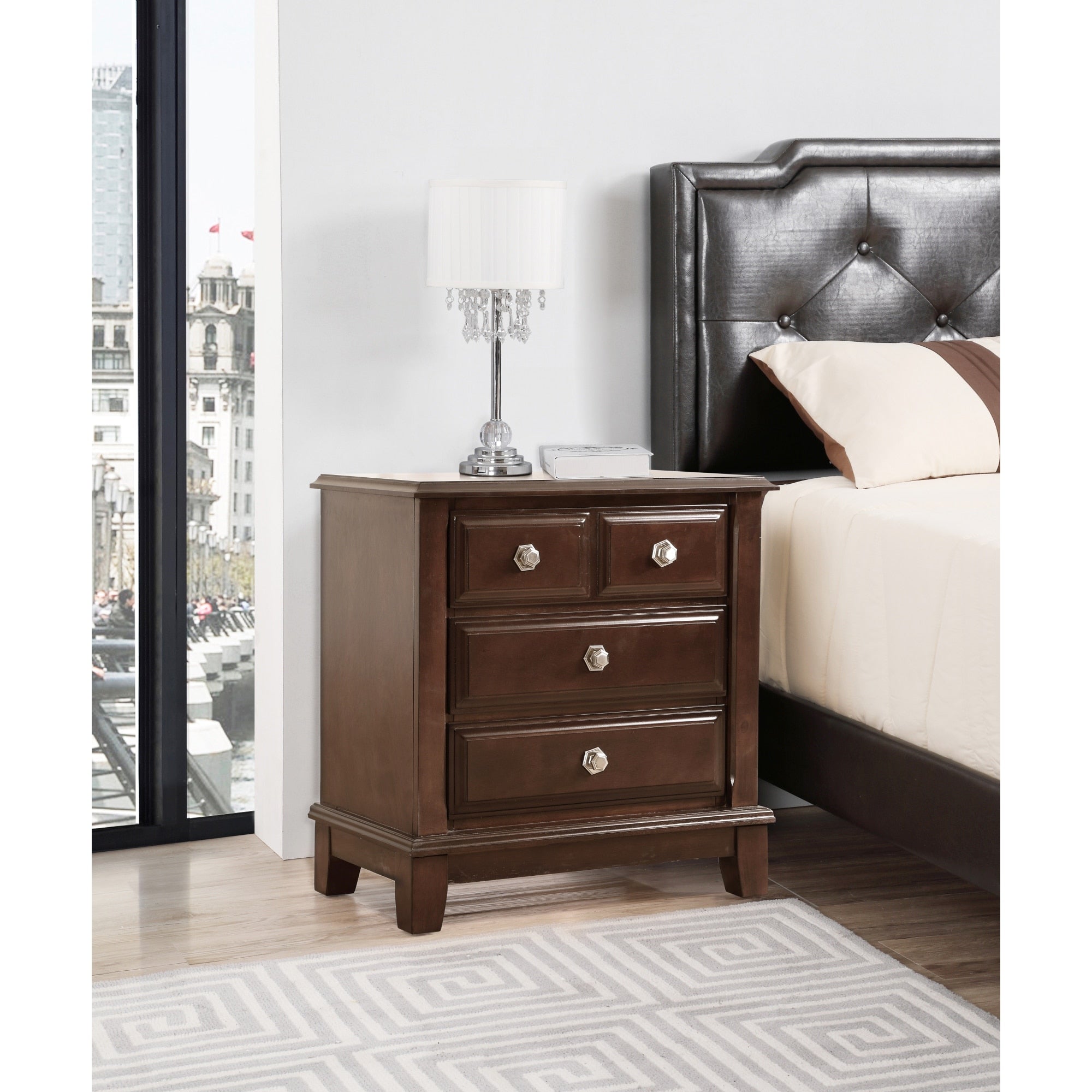 Roomfitters Ashford 3 Drawer Nightstand Cappuccino Wood Grain Fully Assembled Traditional Bedroom End Table