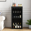 Roomfitters Bar Cabinet With Stemware Glass Rack Wooden Liquor Storage Table Modern Open Shelf Buffet Credenza Black