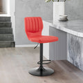 Roomfitters Bardot Adjustable Height Swivel Red Faux Leather Bar Stool Vertical Tufted Kitchen Pub Chair Pedestal Base