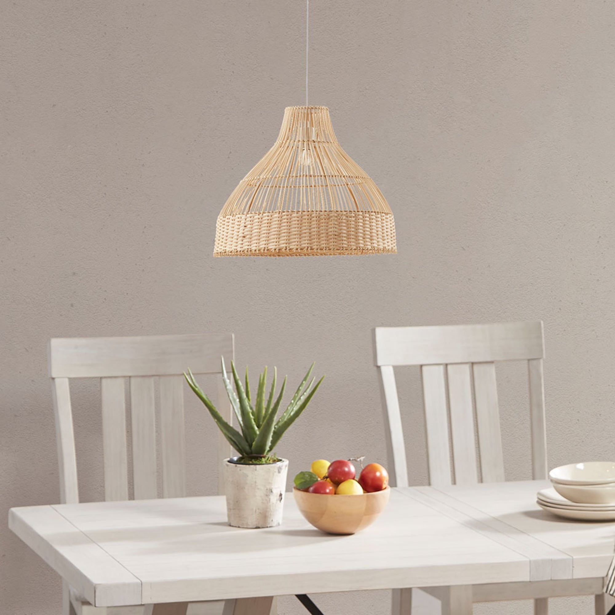 Roomfitters Bell Shaped Bamboo Pendant Natural Woven Rattan Hanging Light Luxury Artistic Boho Single Bulb Kitchen Ceiling