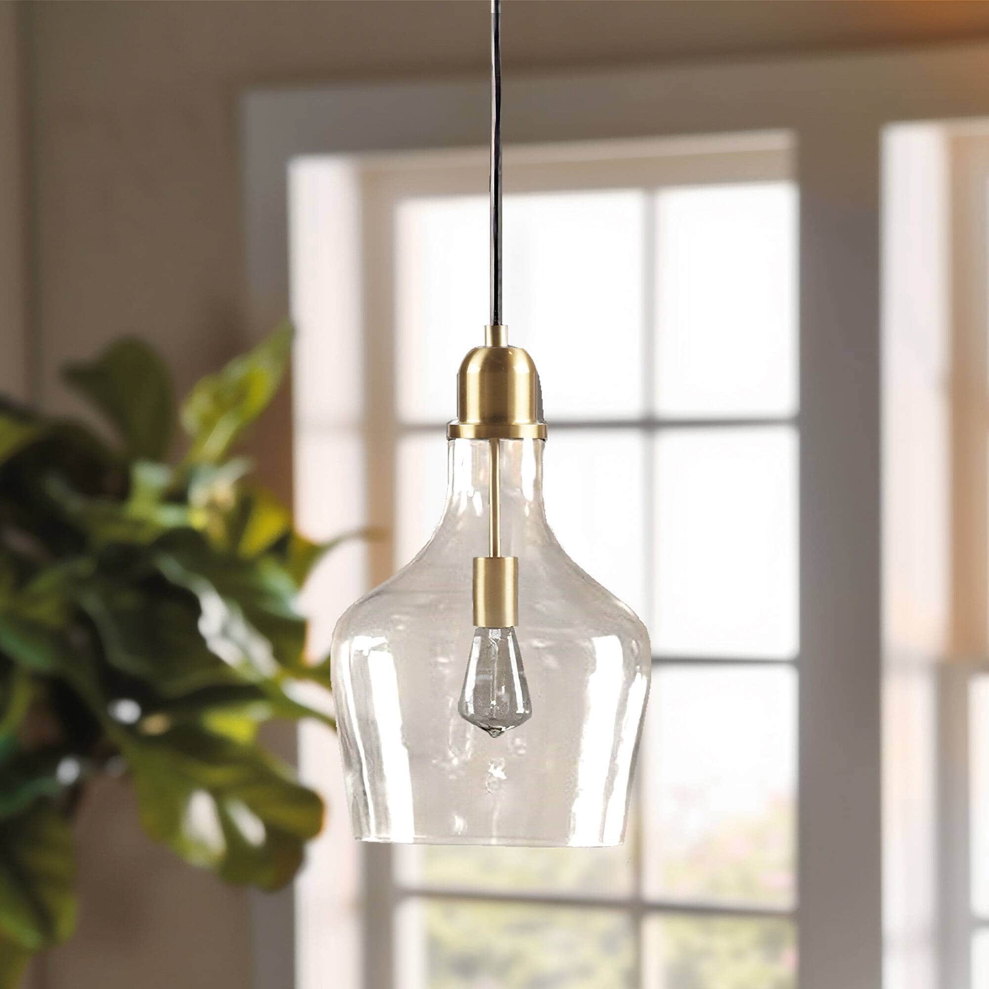 Roomfitters Bell Shaped Glass Pendant Modern Gold Amber Ceiling Light Luxury Single Bulb Artisan Hanging Kitchen Island Lamp