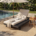 Roomfitters Black Acacia Wood Lounge Chaise Beige 3 Fold Headrest Cushion 4 Position Reclining Lounger 4 Inch Daybed