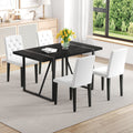 Roomfitters Black Faux Wood Grain Mdf Dining Table Set 4 White Pu Chairs Rectangular Metal Frame Fashion Seating For 4