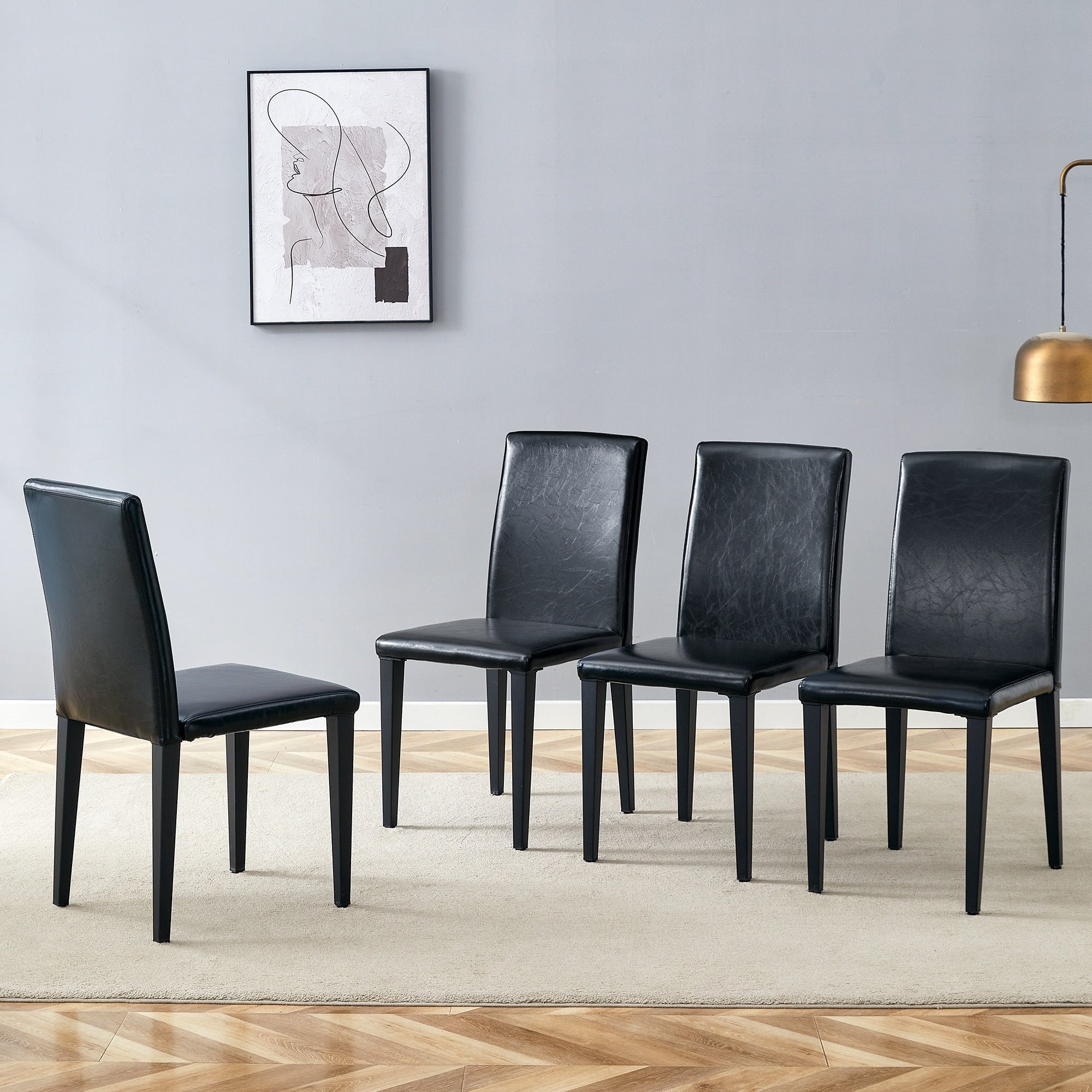 Roomfitters Black Pu Leather Dining Chairs High Elasticity Sponge Minimalist Upholstered Seating Set Of 2 4 Side Chairs