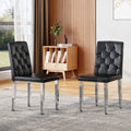 Roomfitters Black Pu Leather Dining Chairs Metal Leg Button Tufted Upholstered Seating Set Of 2 Side Chairs