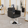 Roomfitters Black Salon Chair Silver Metal Support Leg Adjustable Rotatable Beauty Seating For Stylists And Studios