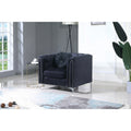 Roomfitters Black Velvet Club Chair Sloped Arms Button Tufted Accent Seat Modern Glam Silver Metal Legs