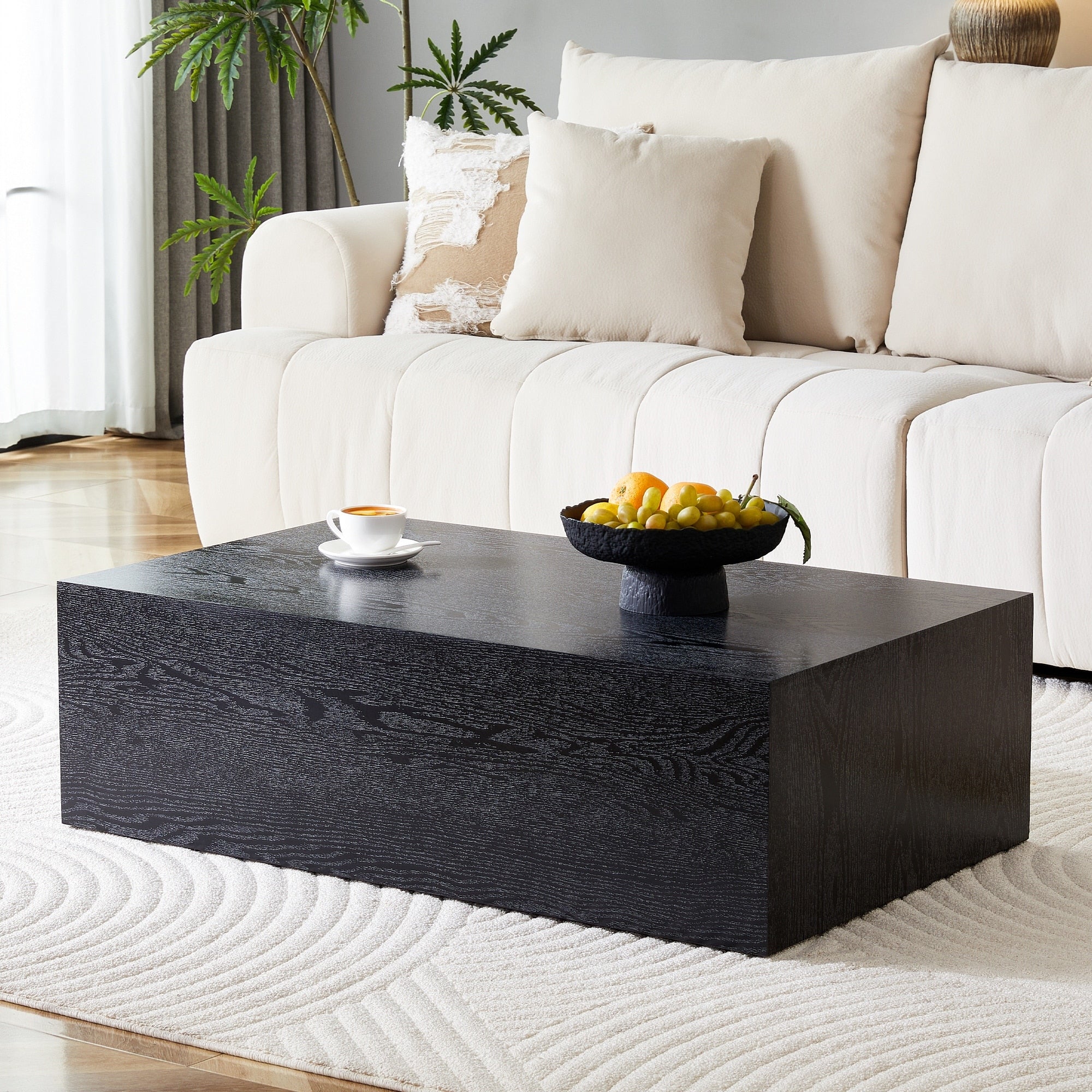 Roomfitters Black Wood Grain Mdf Coffee Table Rectangular Center Table Modern Minimalist Living Room Furniture