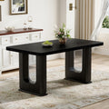 Roomfitters Black Wood Grain Mdf Rectangular Dining Table Gray Glass Accents Pedestal Negotiation Table Fashion Table