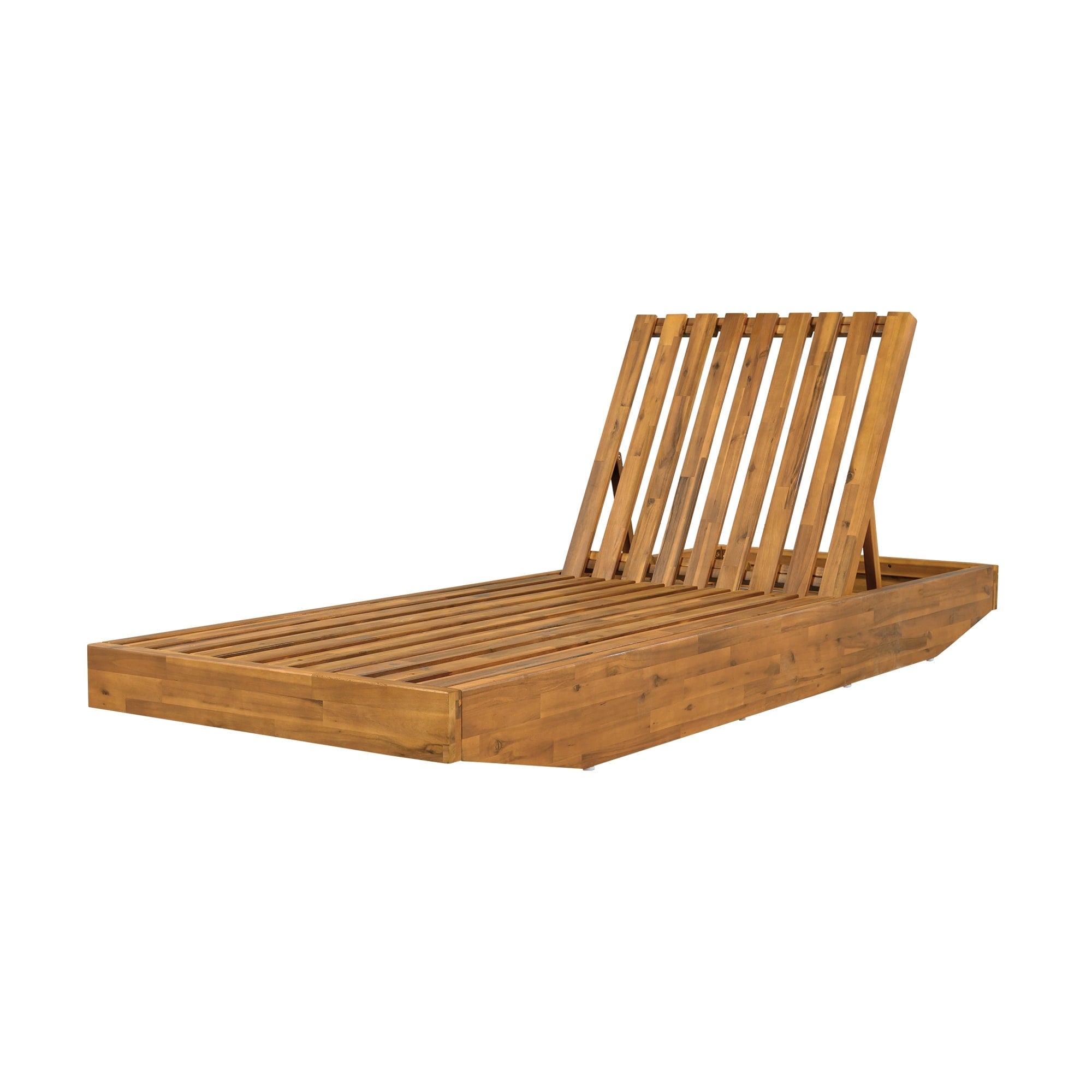 Roomfitters Boat Shape Acacia Wood Chaise Lounge 3 Position Recliner Teak Finish Outdoor Sun Lounger Patio Furniture