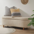 Roomfitters Boucle Flip Top Storage Bench Curved Upholstered Entryway And End Of Bed Trunk With Solid Wood Legs Taupe