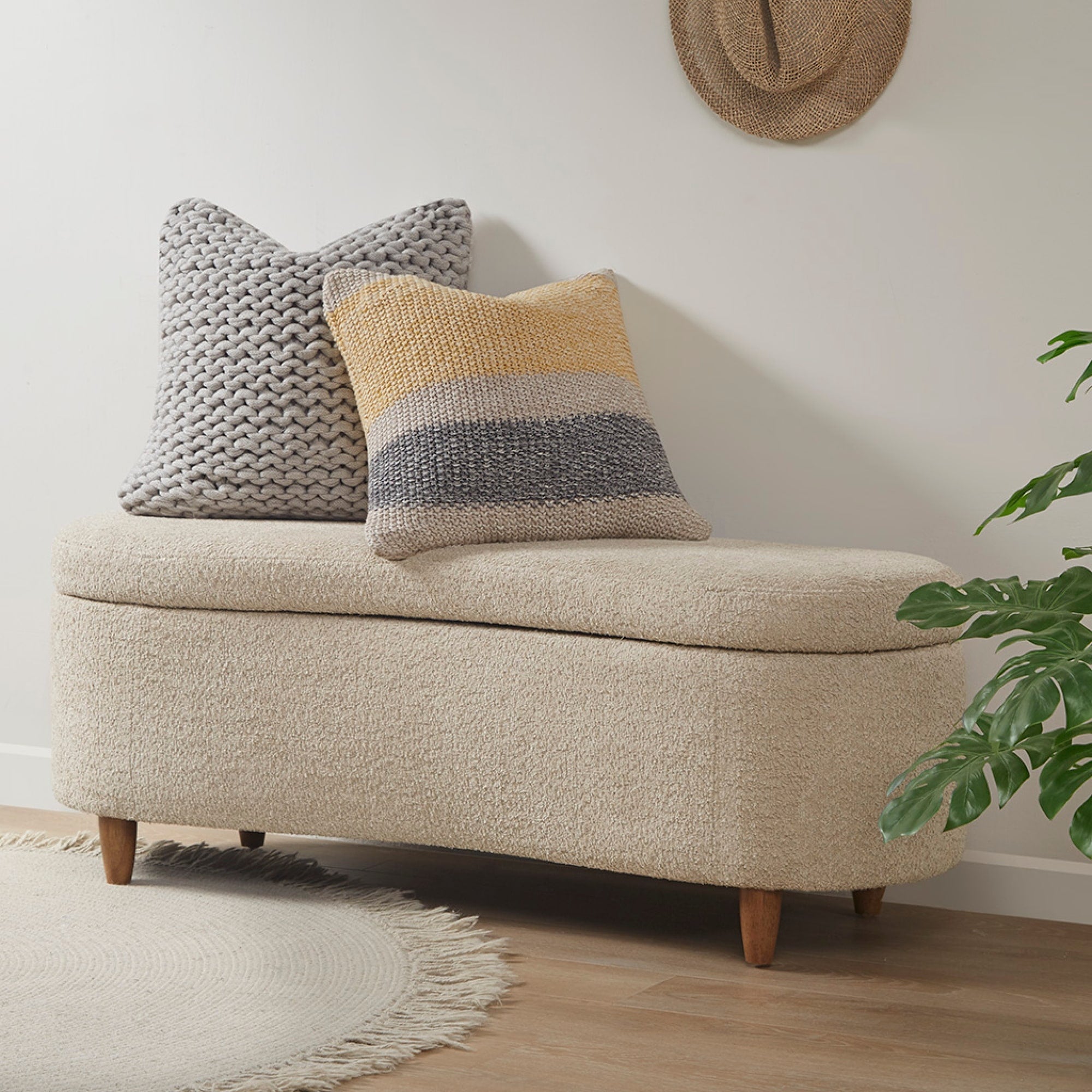 Roomfitters Boucle Flip Top Storage Bench Curved Upholstered Entryway And End Of Bed Trunk With Solid Wood Legs Taupe