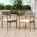 Roomfitters Braided Acacia Wood Outdoor Dining Chairs Teak Look Beige Rope And Cream Cushions Patio Seating
