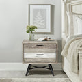 Roomfitters Bridges Modern Acacia Wood Nightstand Two Tone Gray White Bedside Table 2 Storage Units Black Metal Legs