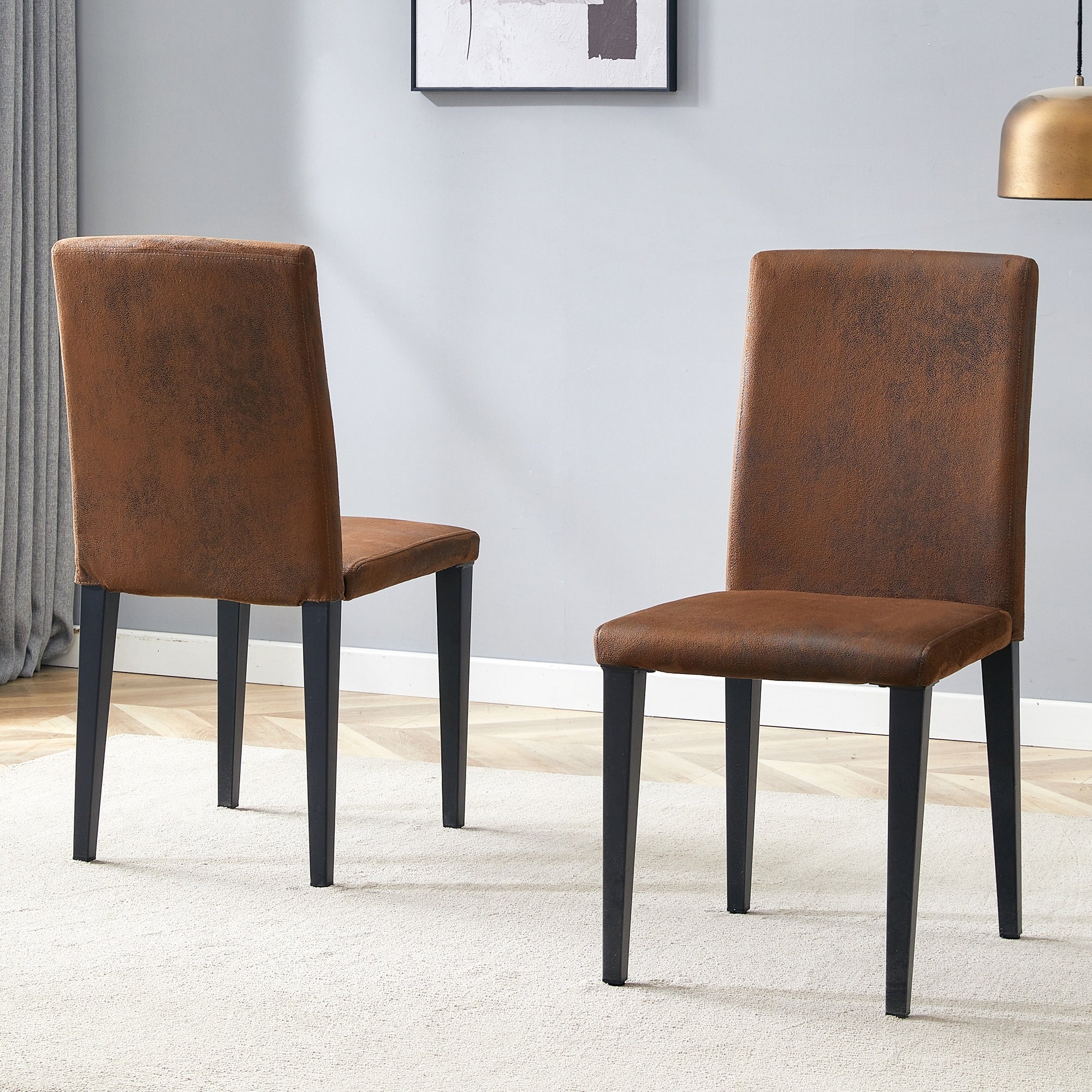 Roomfitters Brown Tech Fabric Dining Chairs Black Metal Leg Ergonomic High Back Upholstered Seating Set Of 2 4 Side Chairs