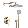 Roomfitters Brushed Gold Shower Faucet Set Wall Mounted Rainfall Shower System With Handheld Spray And Pressure Balance Valve