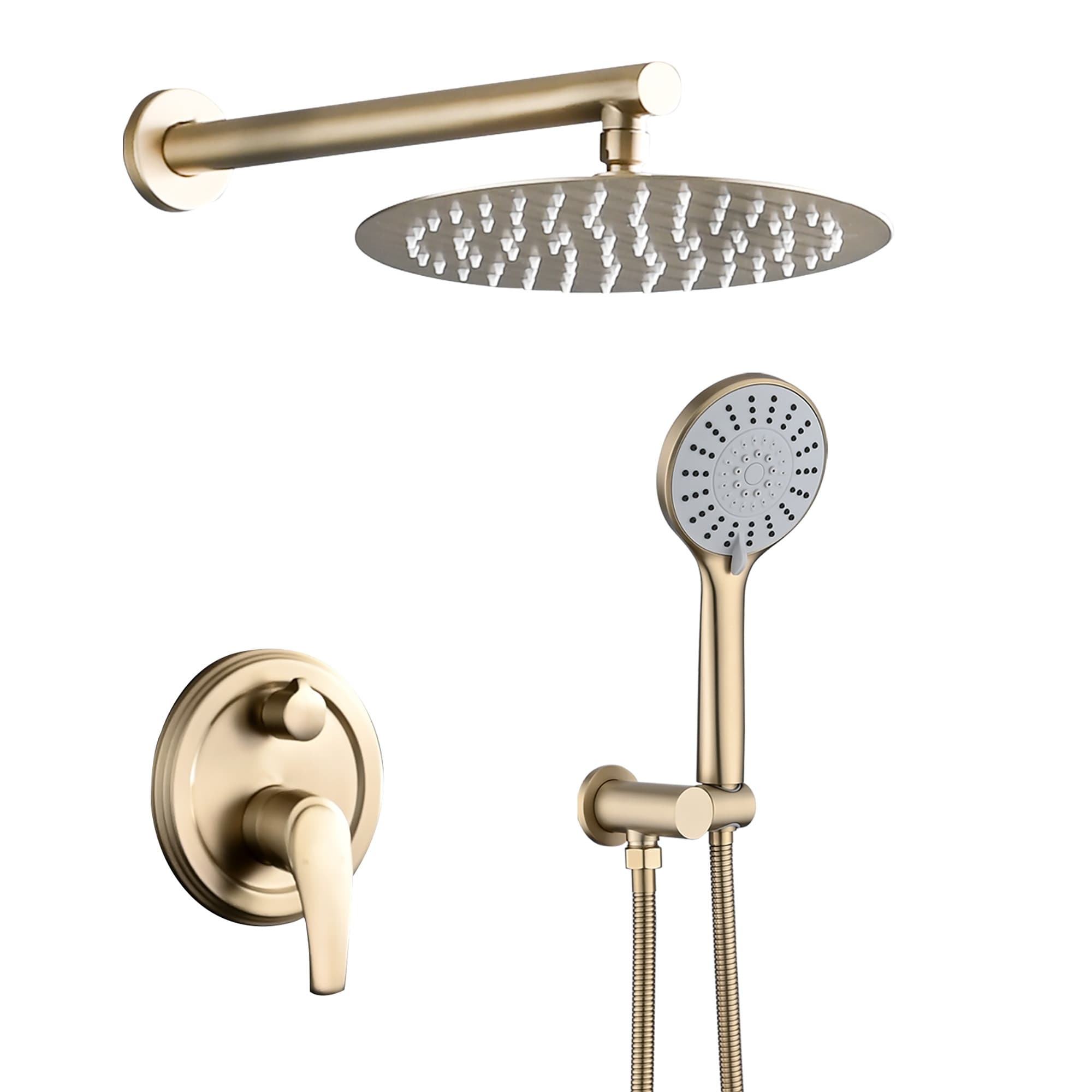 Roomfitters Brushed Gold Shower Faucet Set Wall Mounted Rainfall Shower System With Handheld Spray And Pressure Balance Valve