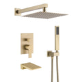 Roomfitters Brushed Gold Shower System 3Way Wall Mounted Shower Faucet With Handheld Spray Waterfall Tub Spout Valve Included