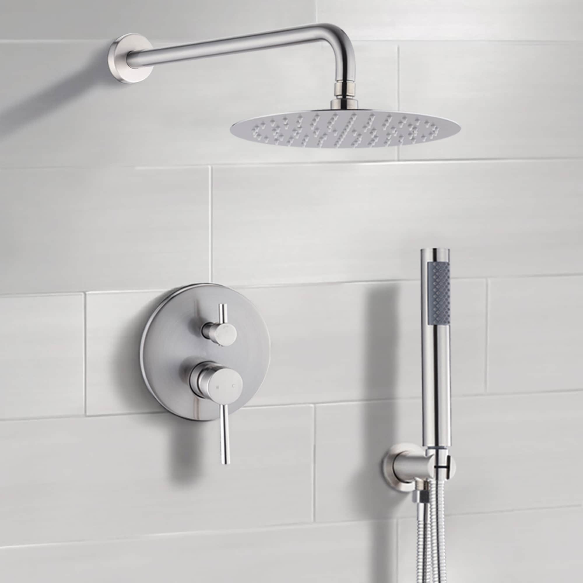 Roomfitters Brushed Nickel Shower Faucet Set Wall Mounted 2 Way Rainfall Shower System With Handheld Spray Valve Included