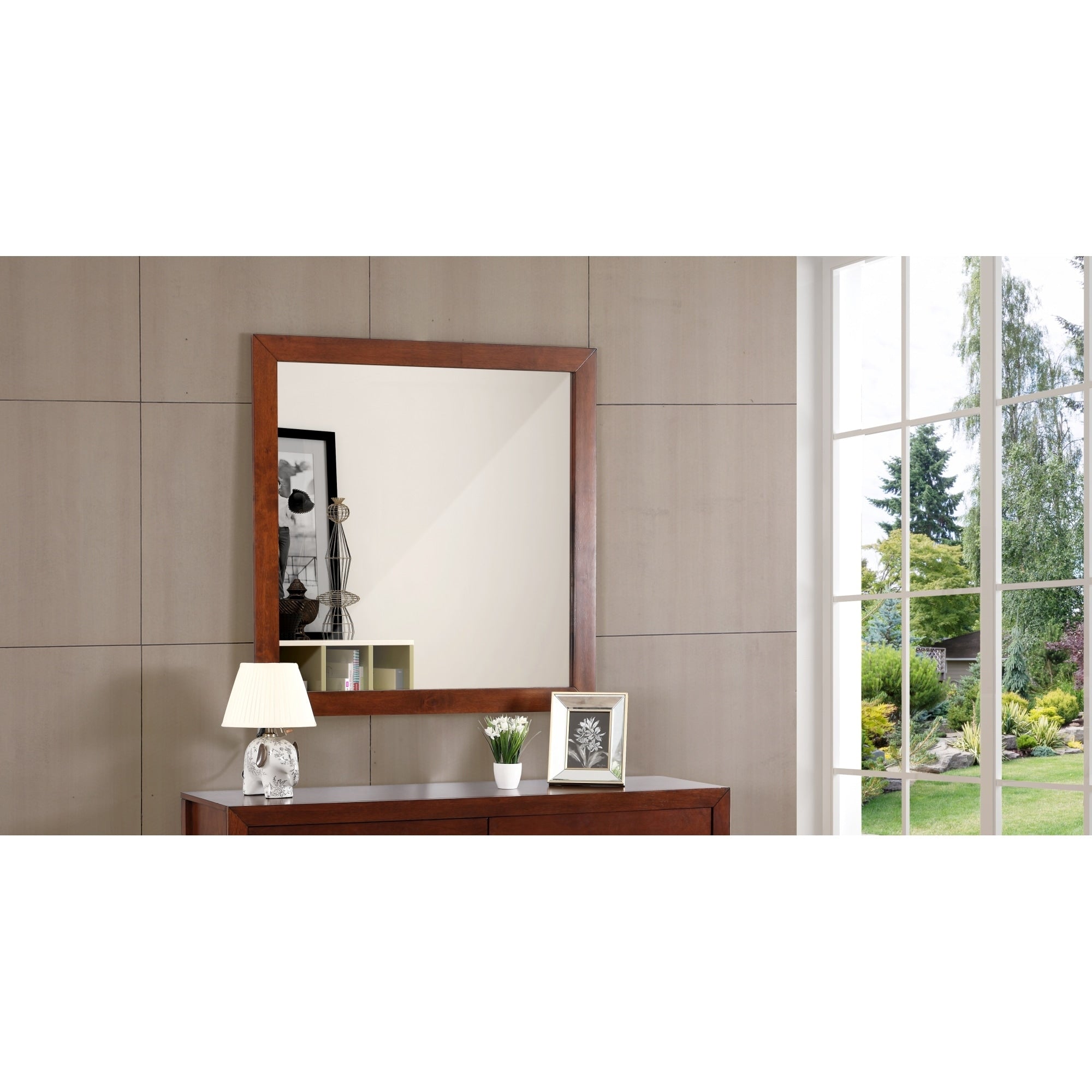 Roomfitters Burlington Modern Dresser Mirror Architectural Wood Frame 41 Inch Square High Clarity Vanity Mirror