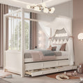Roomfitters Canopy Bed With Trundle And Drawers Upholstered Crown Headboard Solid Wood Frame