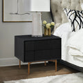 Roomfitters Carnaby Modern Black Brushed Oak Wood Nightstand Bedside Table With 2 Storage Units Bronze Tapered Metal Legs