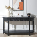 Roomfitters Carved Console Table With Lower Shelf 59.2 Entryway Table With 2 Drawers Engineered Wood Black Finish