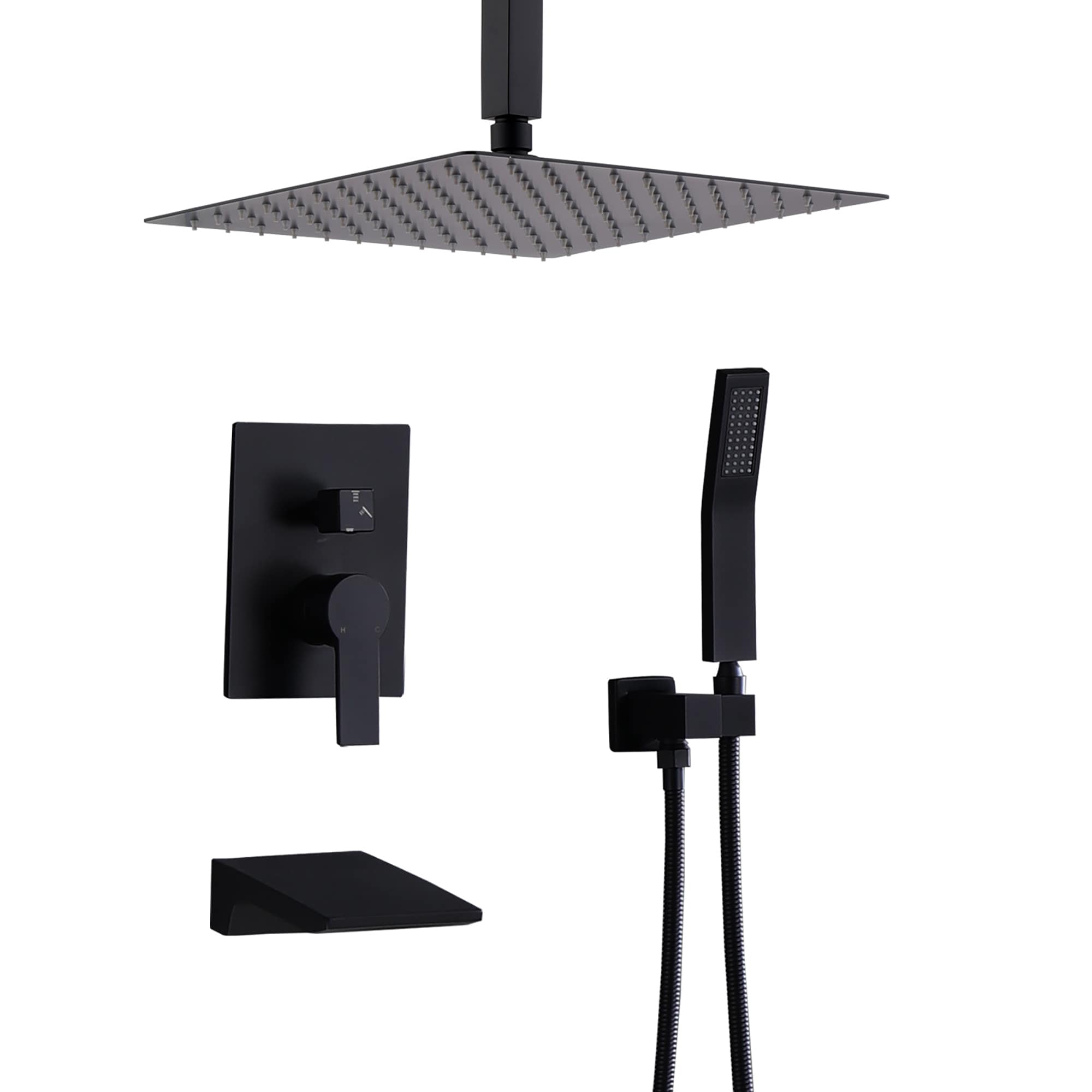 Roomfitters Ceiling Mount Shower System 3 Way Rain Shower Set With Handheld Spray And Waterfall Tub Spout