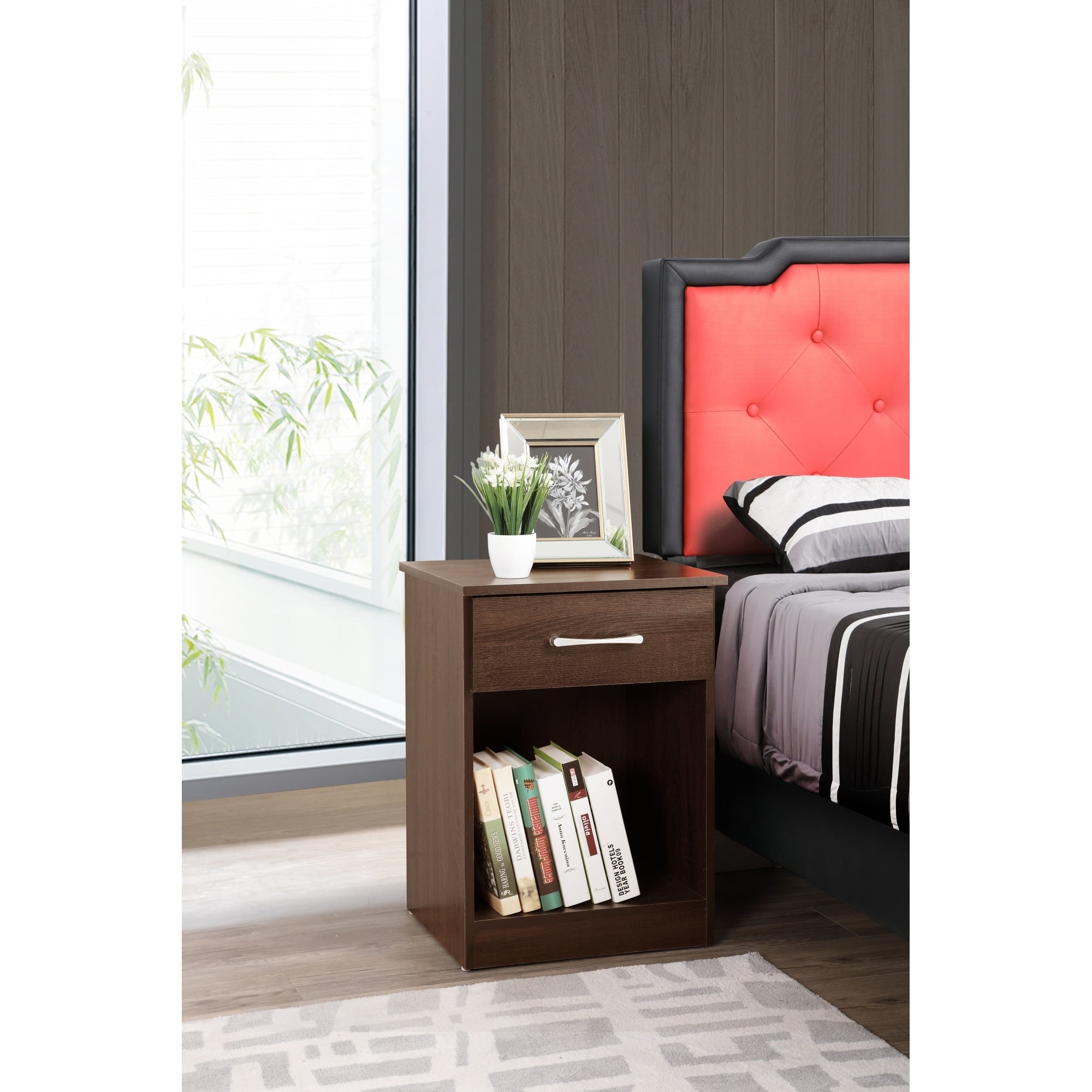 Roomfitters Charming Wenge Casual Nightstand With Open Cubby Luxury 1 Drawer Bedside Table Modern Wood Grain Bedroom End Table