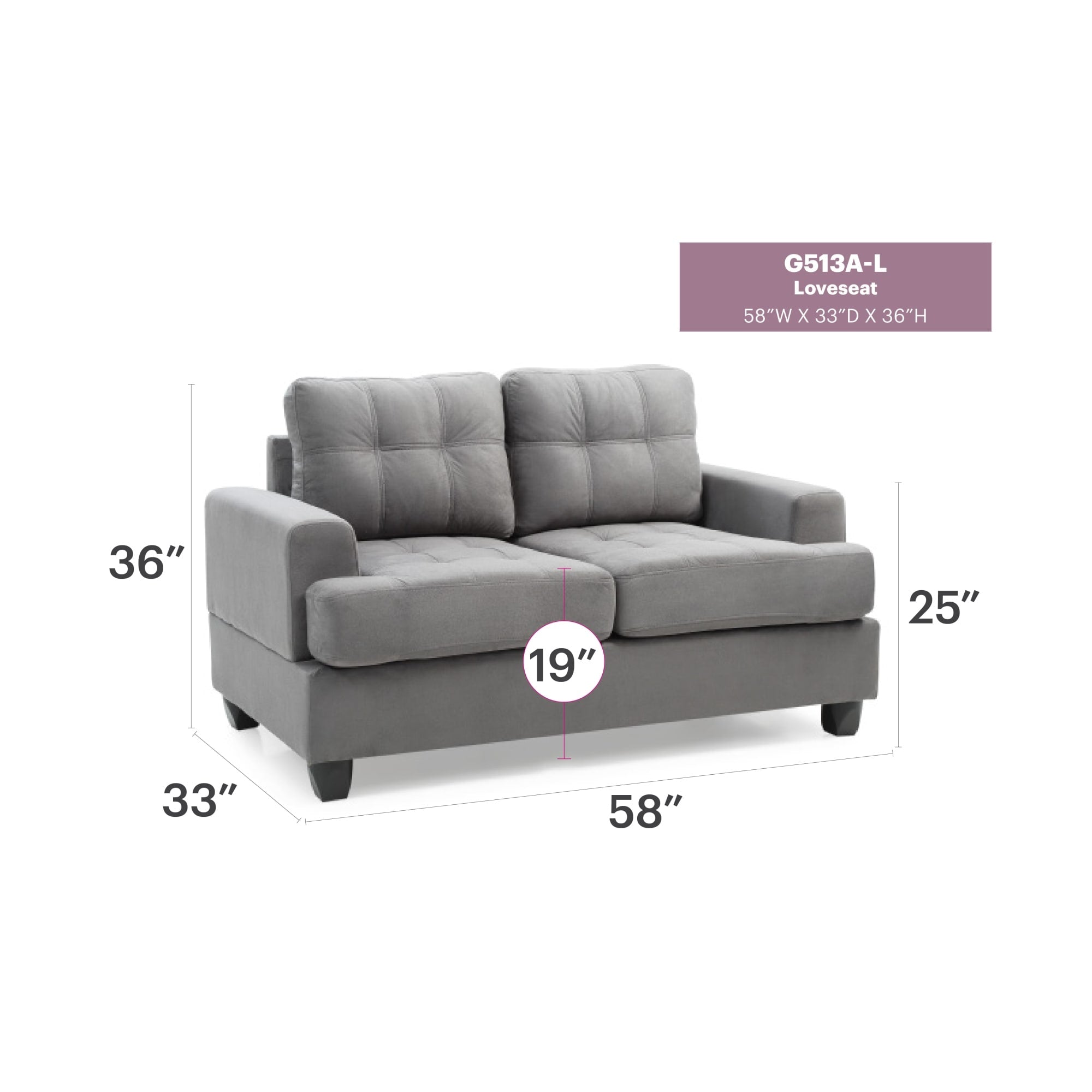 Roomfitters Chic Transitional Loveseat Luxury Tufted Microfiber 2 Seater Sofa Modern Padded Couch With Saddle Arms