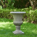 Roomfitters Classical Fluted Roman Garden Urn Planter Traditional Lightweight Flower Pot For Outdoor Patio Yard Porch Gray