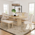 Roomfitters Contemporary 6 Piece 78 Extendable Pedestal Dining Table Set With 18 Leaf Bench And 4 Chairs Natural