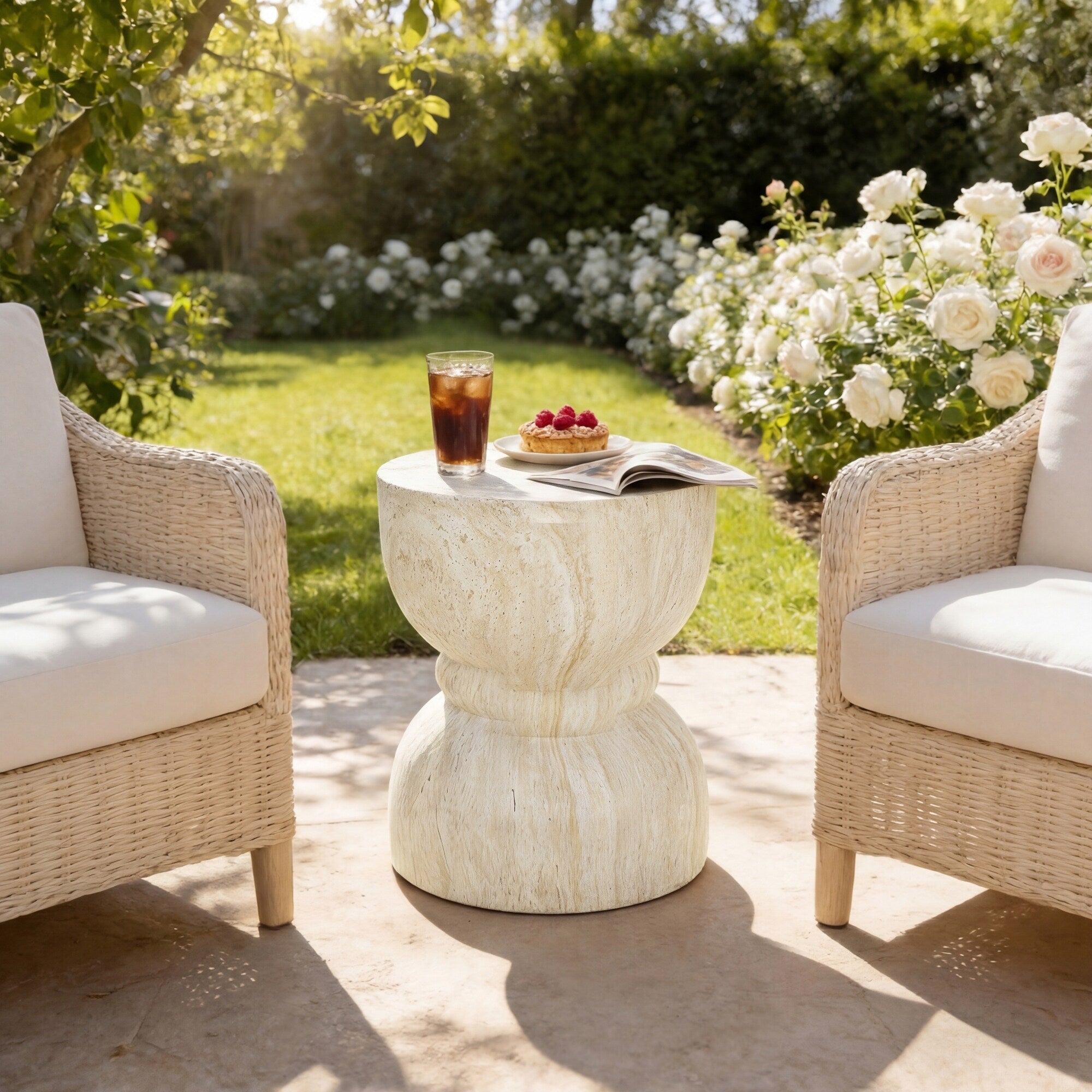 Roomfitters Contemporary Concrete Side Table Rounded Waist Outdoor End Table Mgo Decorative Garden Stool