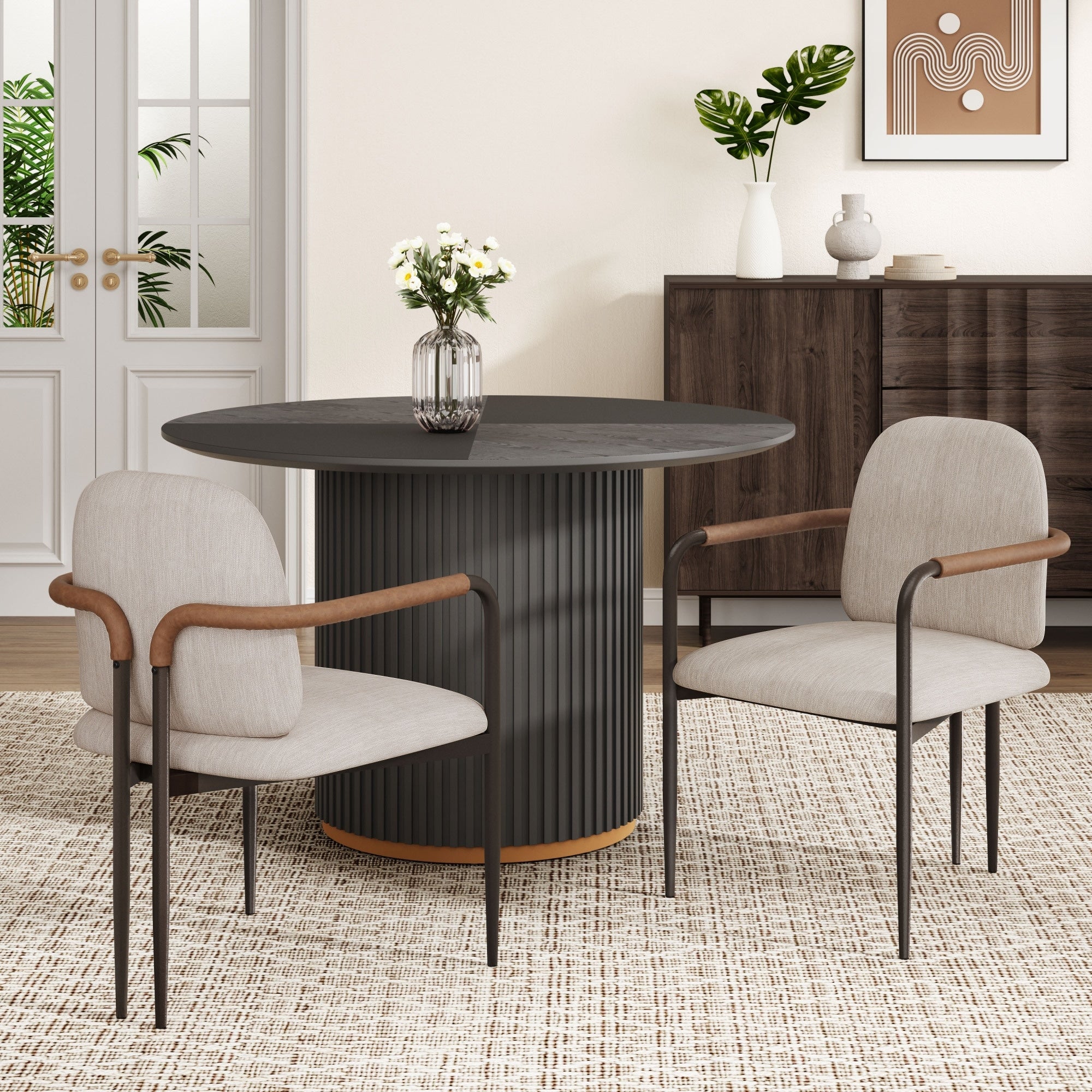 Roomfitters Contemporary Fabric Dining Chairs Set Of 2 Iron Frame Armchairs Metal Wrapped Arms