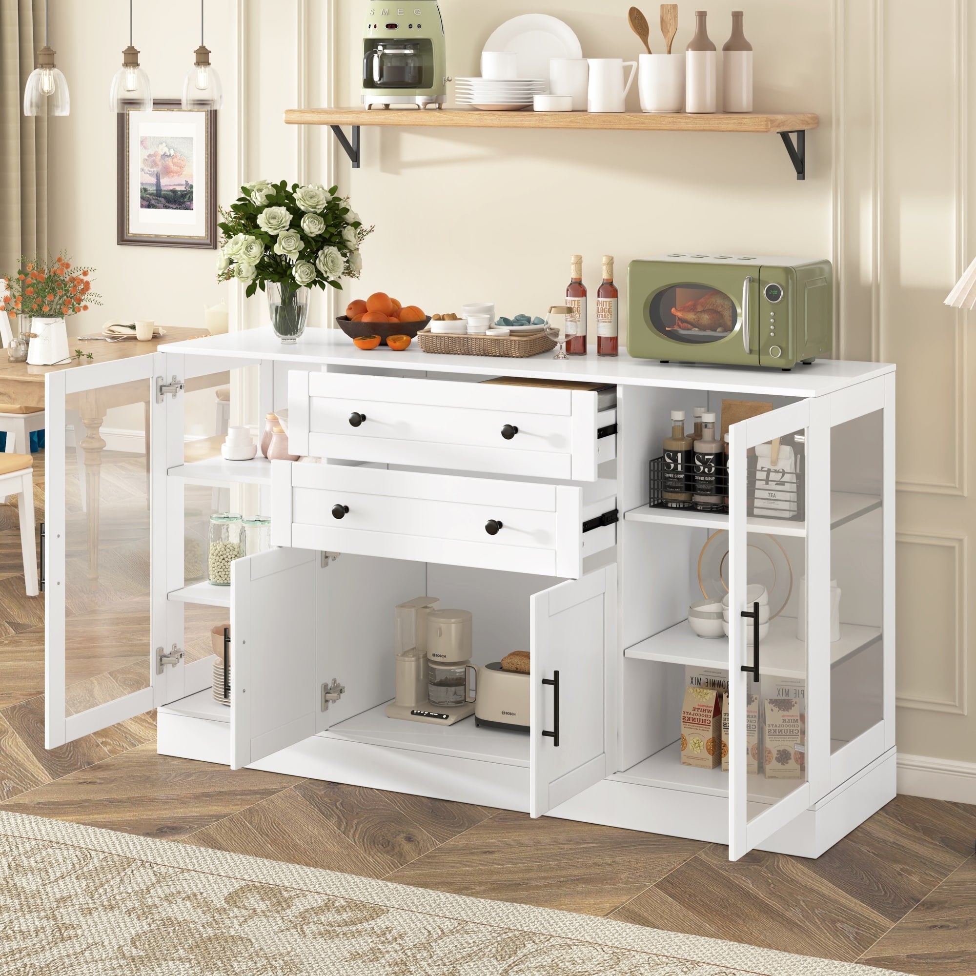 Roomfitters Contemporary Melamine Mdf Buffet Sideboard Storage Cabinet Acrylic Doors Dining Room Kitchen Console