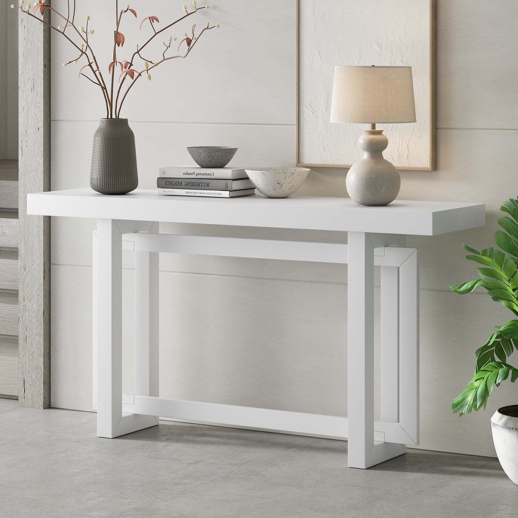Roomfitters Contemporary Pine Veneer Extra Long Console Table With Unique Triple Rectangle Solid Wood Legs