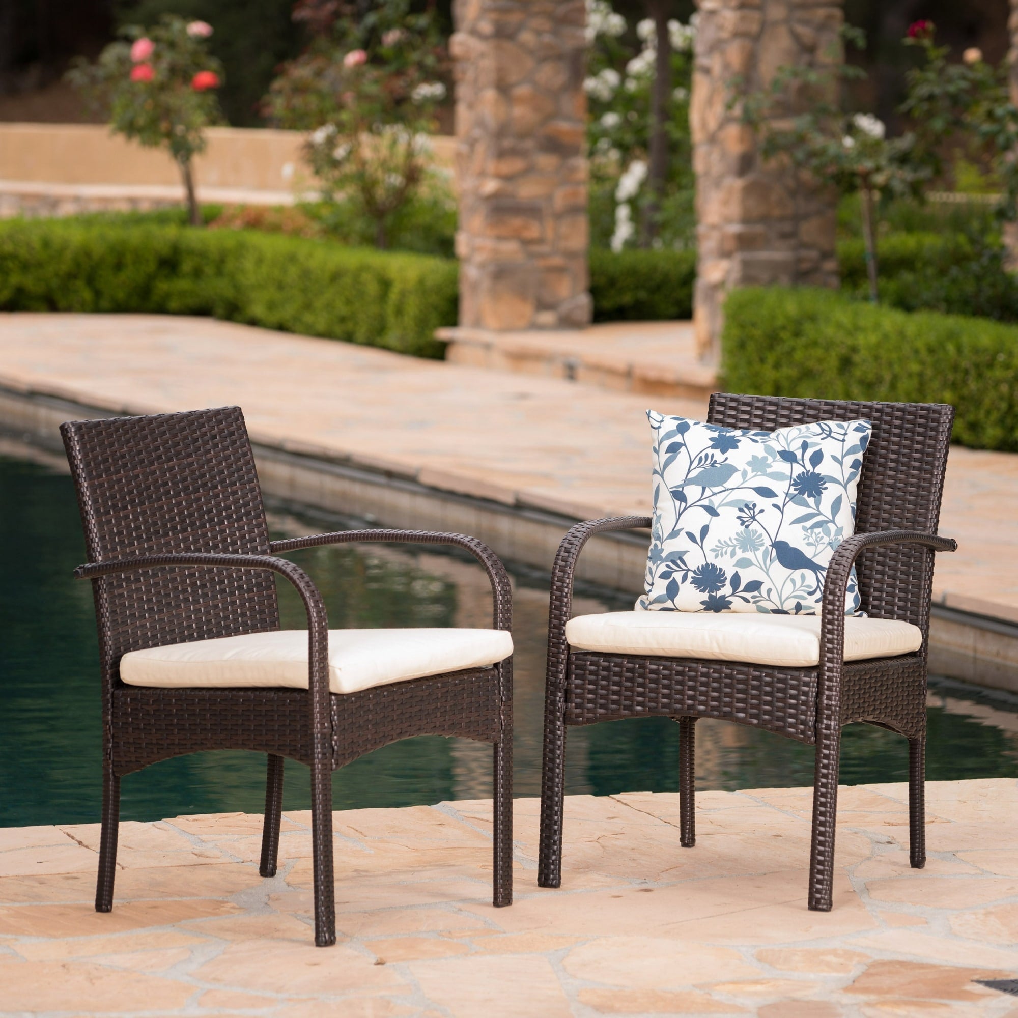 Roomfitters Cordoba Pe Wicker Outdoor Dining Chairs Set Of 2 Waterproof Cushions Uv Resistant Garden Seating