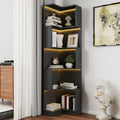 Roomfitters Corner Bookshelf With Led Lights 5 Tier Modern Wooden Bookcase Geometric Zig Zag Display Storage Tower Black