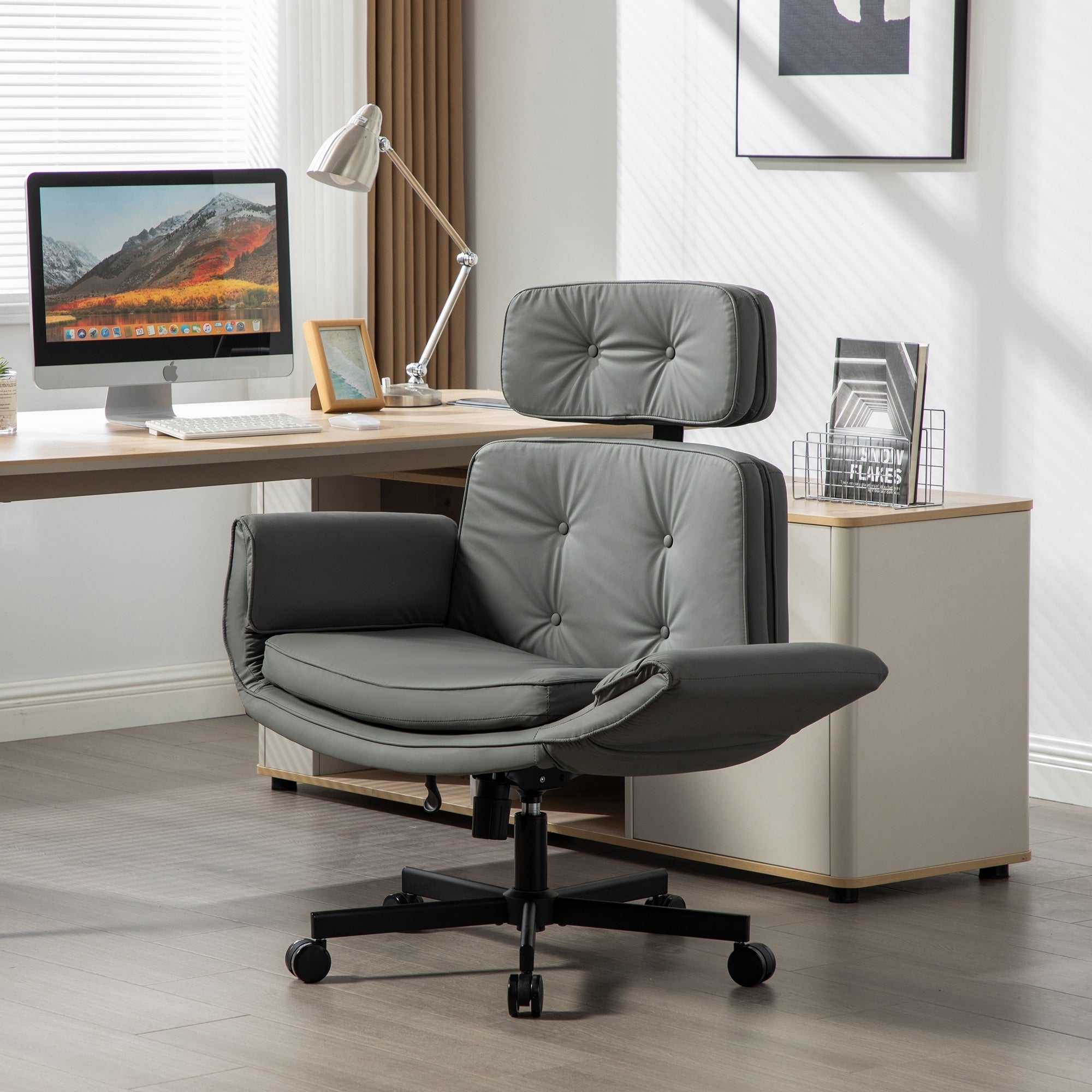 Roomfitters Criss Cross Office Chair With Headrest Wide Seat Tufted Desk Chair Swivel Executive Task Chair