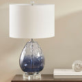 Roomfitters Dark Blue Ombre Glass Table Lamp With White Cotton Drum Shade Crystal Base Plated Silver Accent