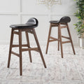 Roomfitters Dark Brown Pu Leather Bar Stools Set Of 2 Mid Century Modern Pub Chairs Low Back Walnut Wood Stools