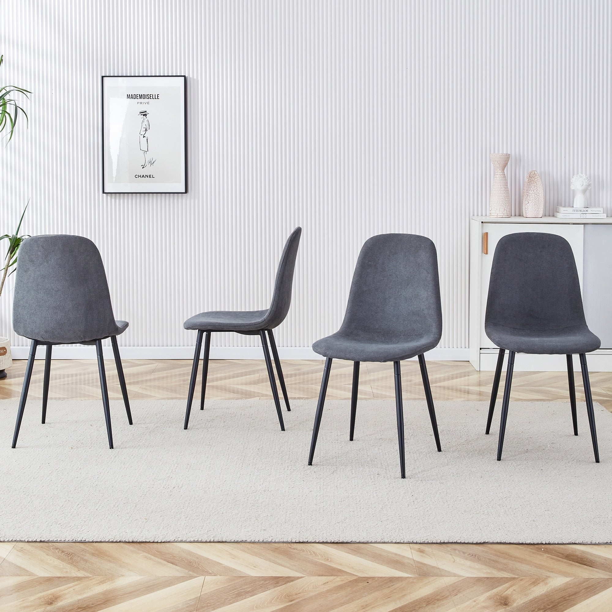 Roomfitters Dark Gray Linen Dining Chairs Sturdy Metal Leg High Rebound Upholstered Seating Set Of 4 Side Chairs Set Of 4