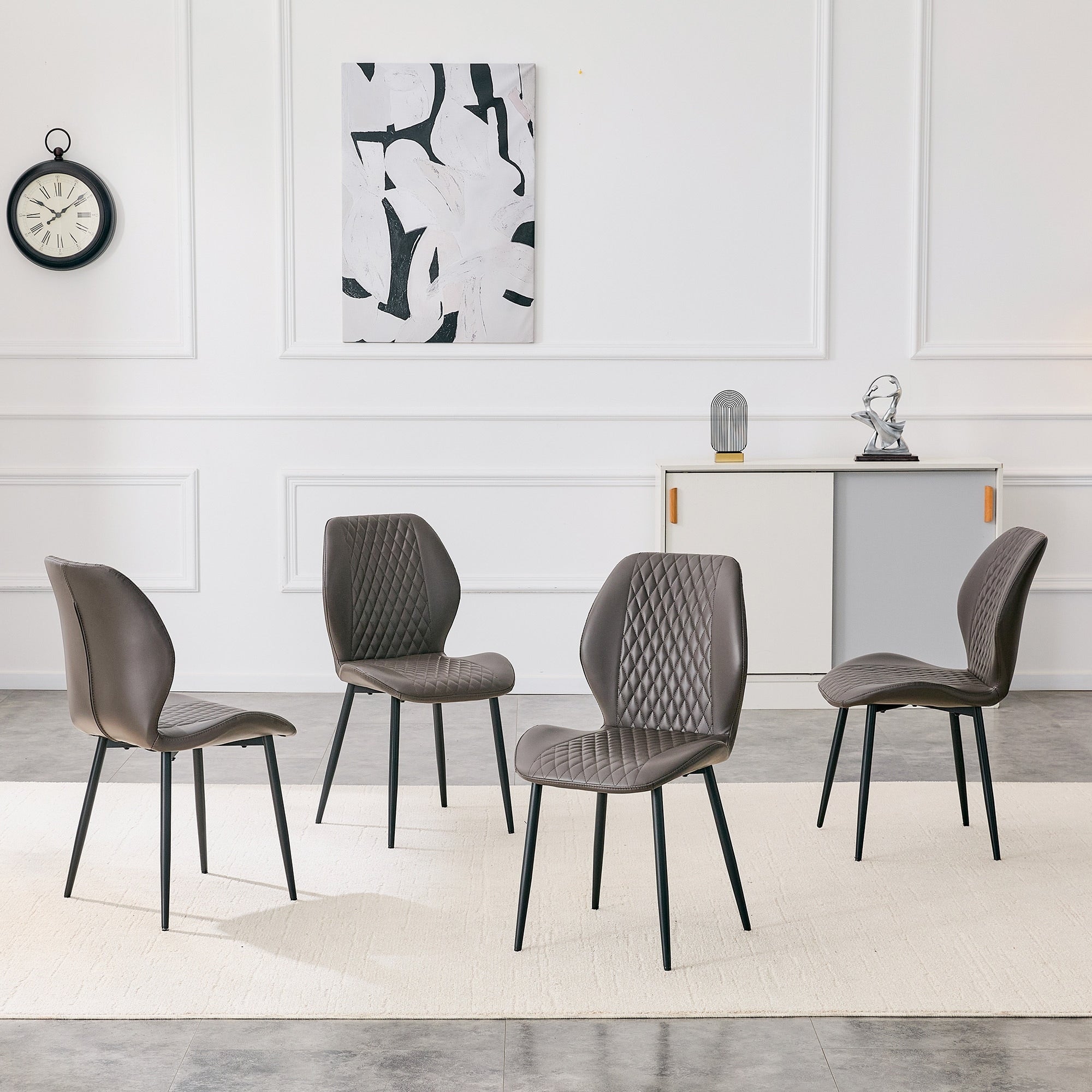 Roomfitters Dark Gray Pu Leather Dining Chairs Black Metal Leg Diamond Quilted Upholstery Set Of 4 Side Chairs Set Of 4