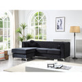 Roomfitters Delray Black Velvet Sectional Reversible Chaise Channel Tufted L Shaped Sofa Chrome Legs