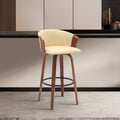 Roomfitters Diana 30 Inch Modern Swivel Walnut Wood Bar Stool Cream Faux Leather Pub Chair Curved Backrest Metal Footrest