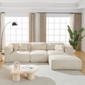 Roomfitters Double Needle Cut Velvet Sofa 4 Seater Modern Modular Sectional Couch With Movable Ottoman For Living Room