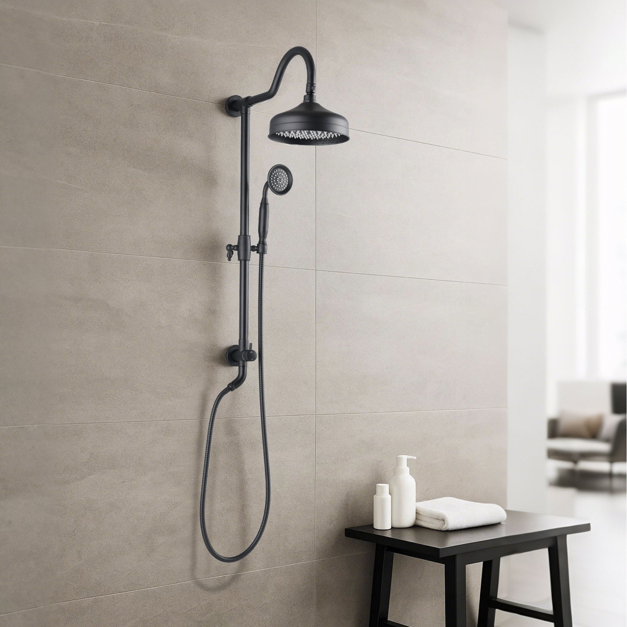 Roomfitters Dual Rainfall Shower Head Combo With Handheld Wall Mounted System With Adjustable Slide Bar And Hose Matte Black