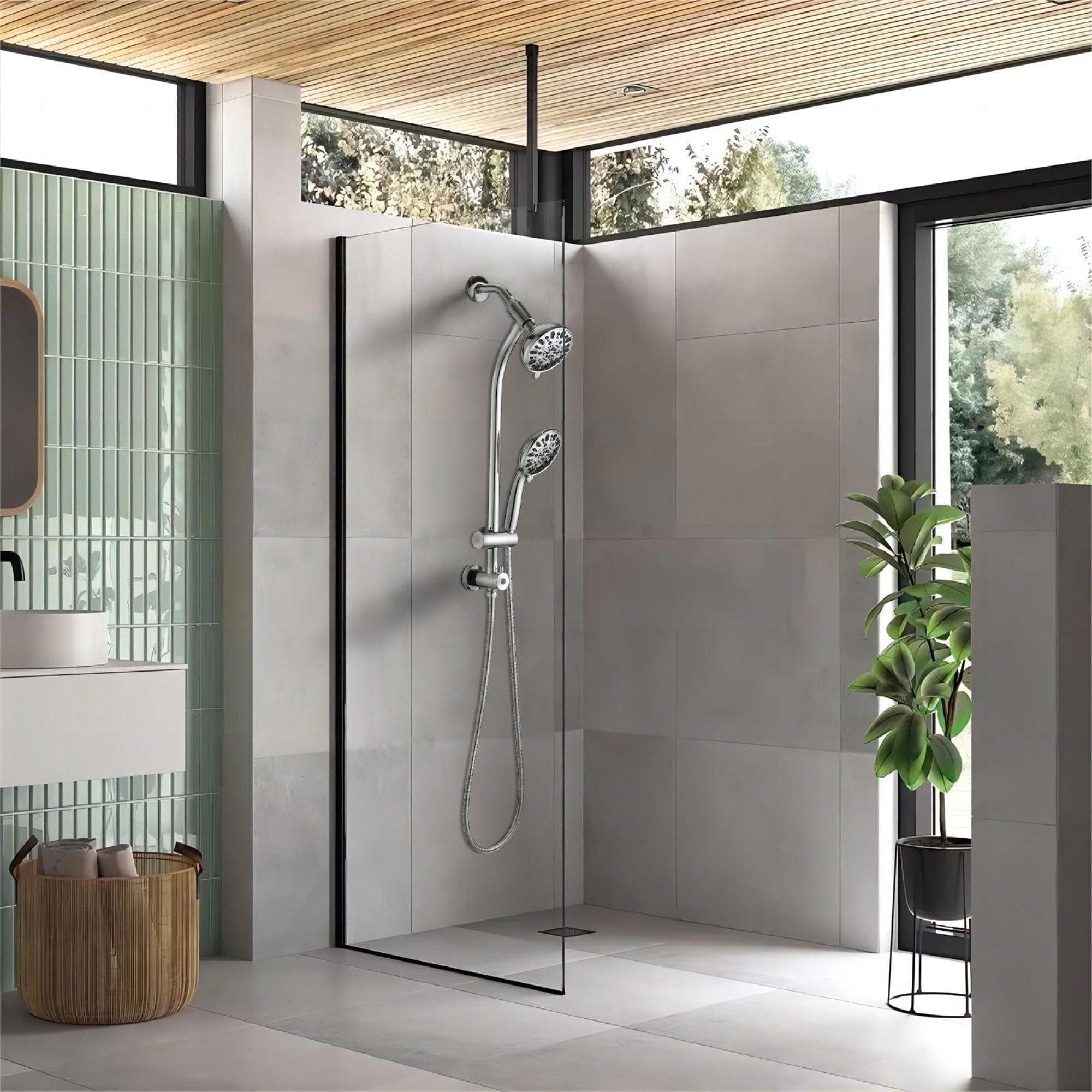 Roomfitters Dual Shower Head System With Slide Bar Fixed And Handheld Shower Faucet Set With Adjustable Sprayer Hose