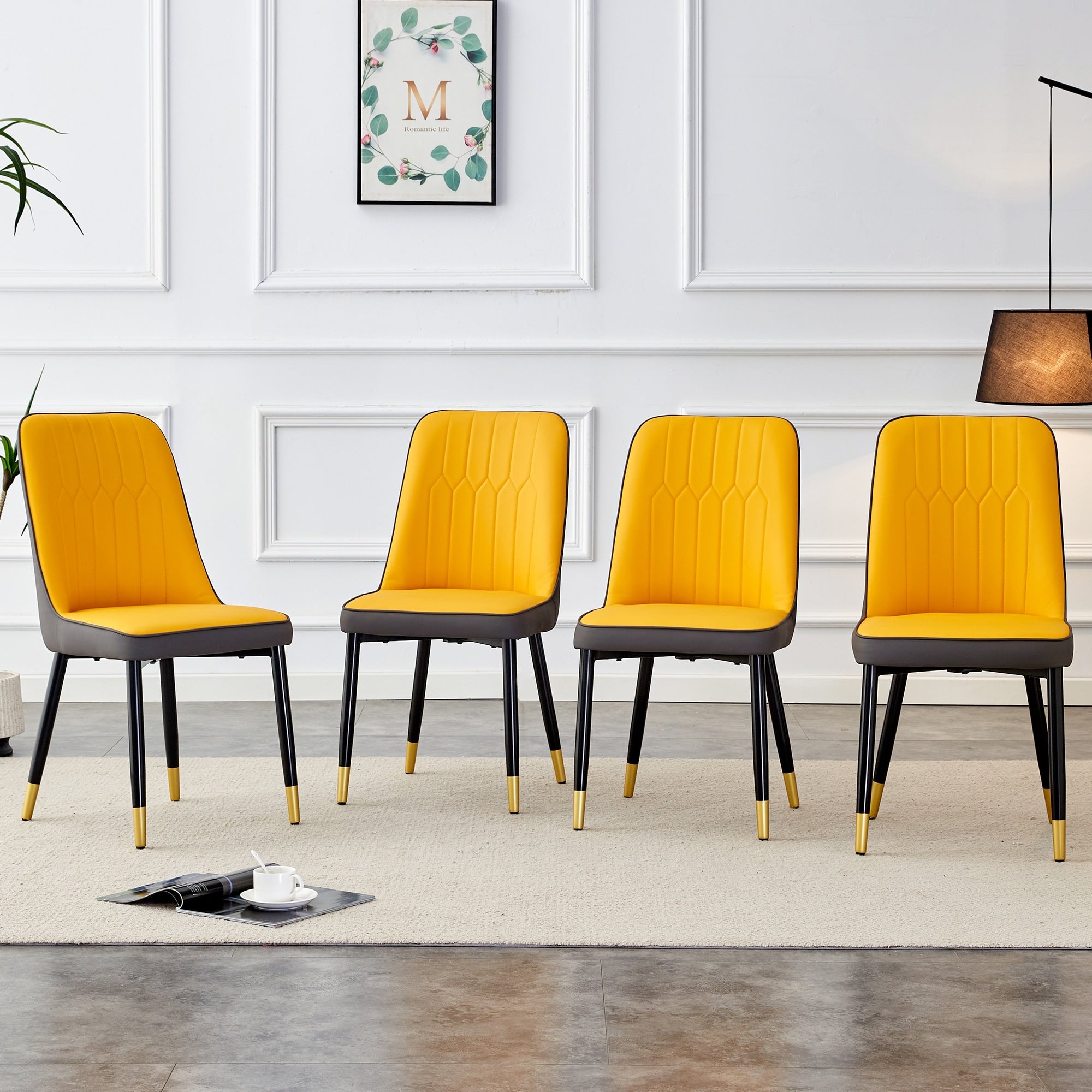 Roomfitters Dual Tone Pu Leather Dining Chairs Metal Leg Luxury Upholstered Seating Set Of 4 Side Chairs
