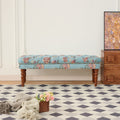Roomfitters Elegant Buttoned Upholstered Bench For Entryway Floral Pattern End Of Bed Seating With Nailhead Trim Tiffany Blue